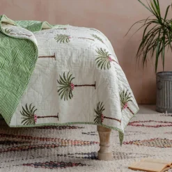 Palm Tree and Green Stripe Reversible King Size Quilt