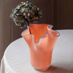Peach and Blue Ruffle Vase - Medium