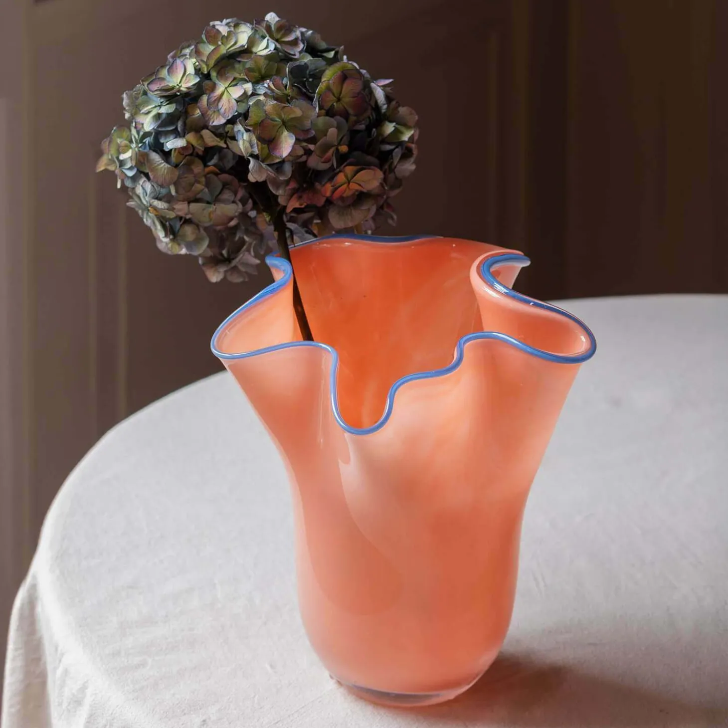 Peach and Blue Ruffle Vase - Medium