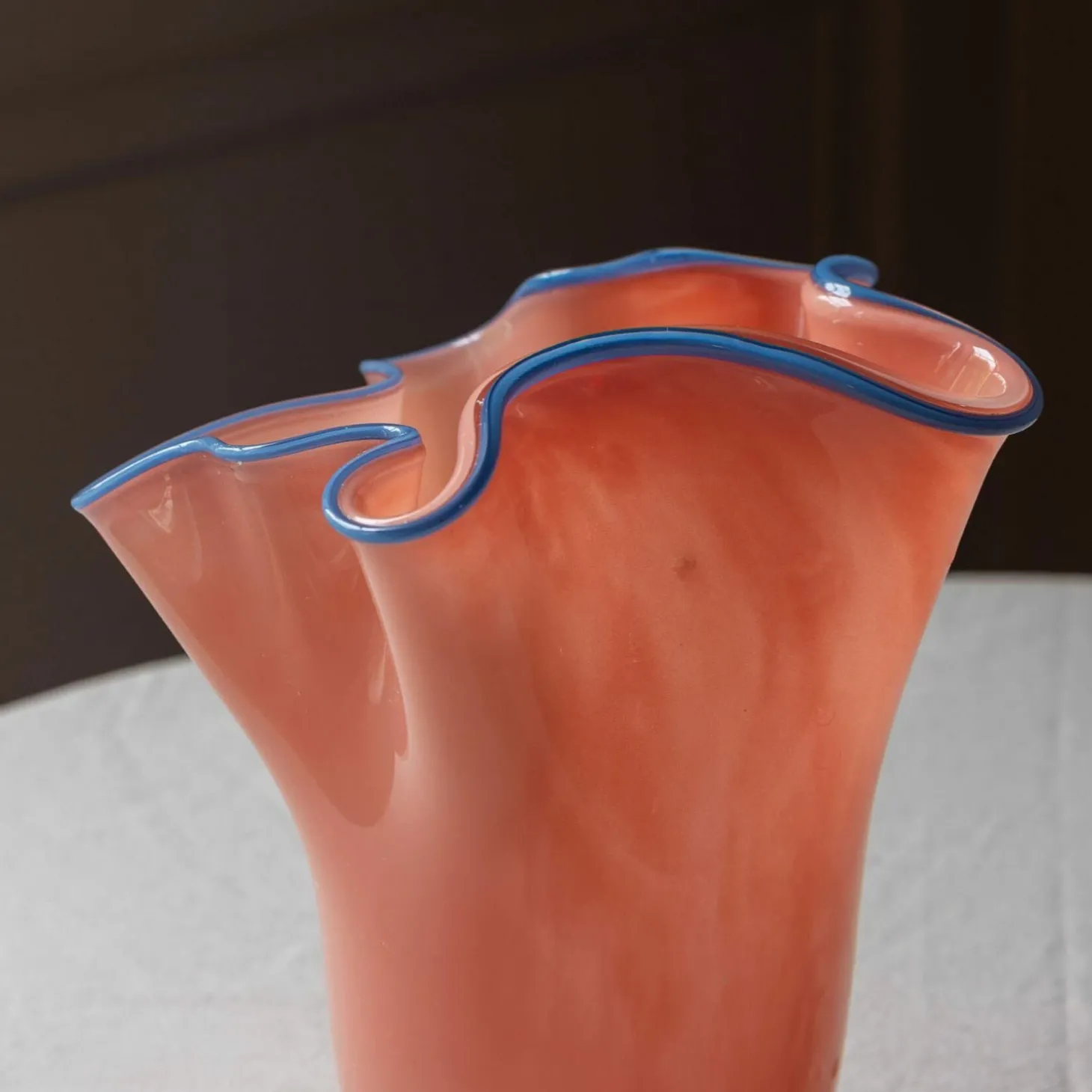 Peach and Blue Ruffle Vase - Medium