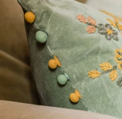 Peacock Embroidered Velvet Rectangular Cushion