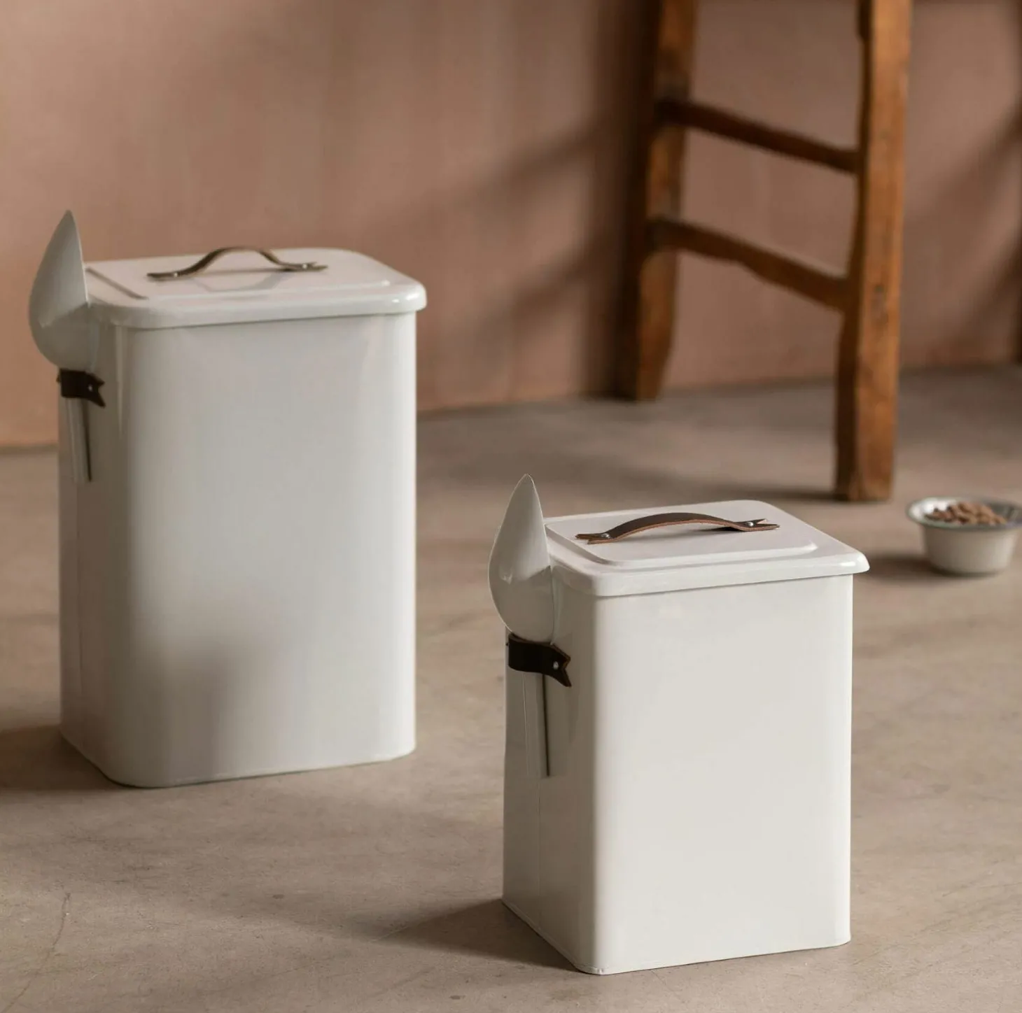 Pet Food Bin with Leather Handle - Medium