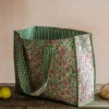 Pink & Green Floral Cotton Tote Bag
