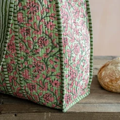 Pink & Green Floral Cotton Tote Bag