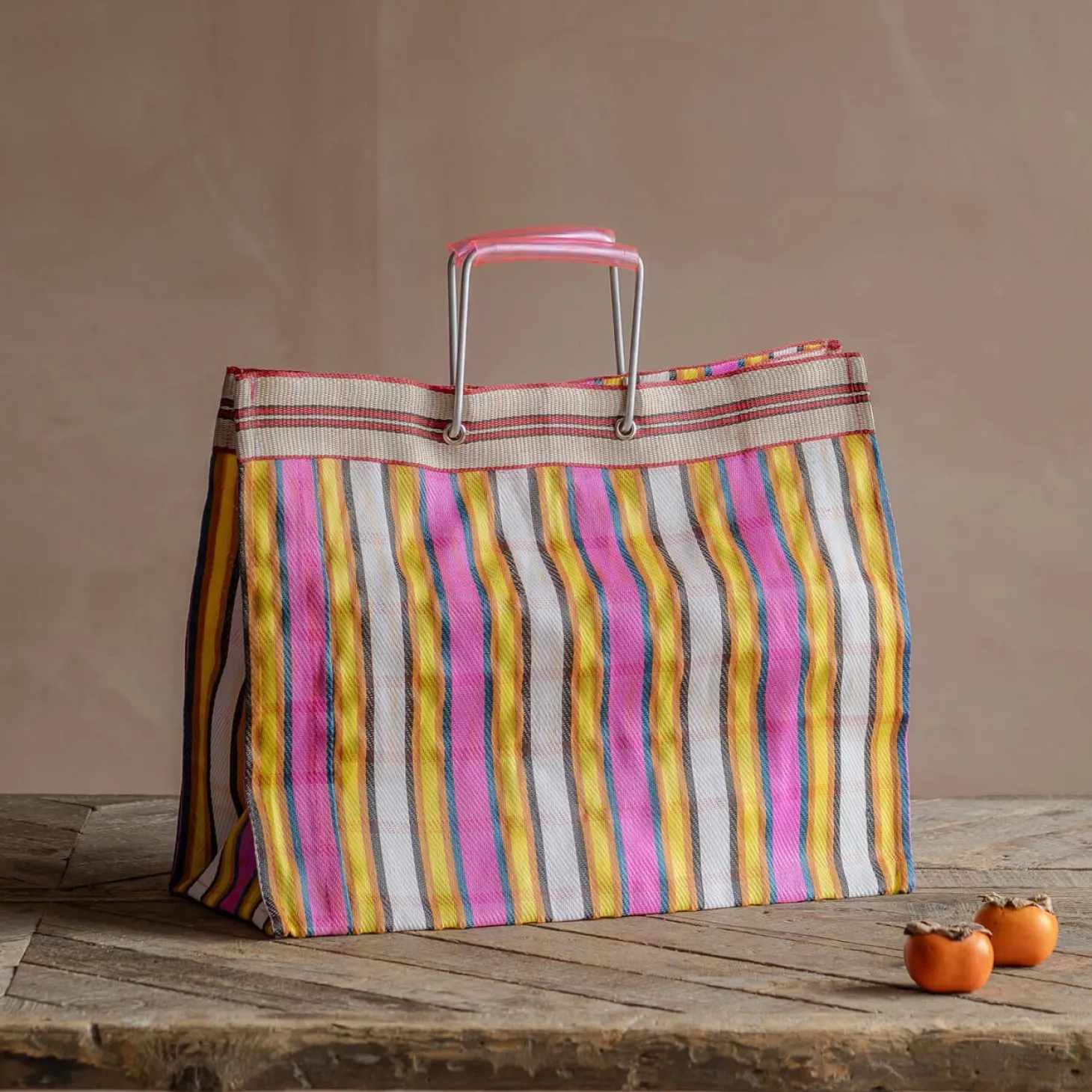 Pink & Yellow Stripe Recycled Shopping Bag