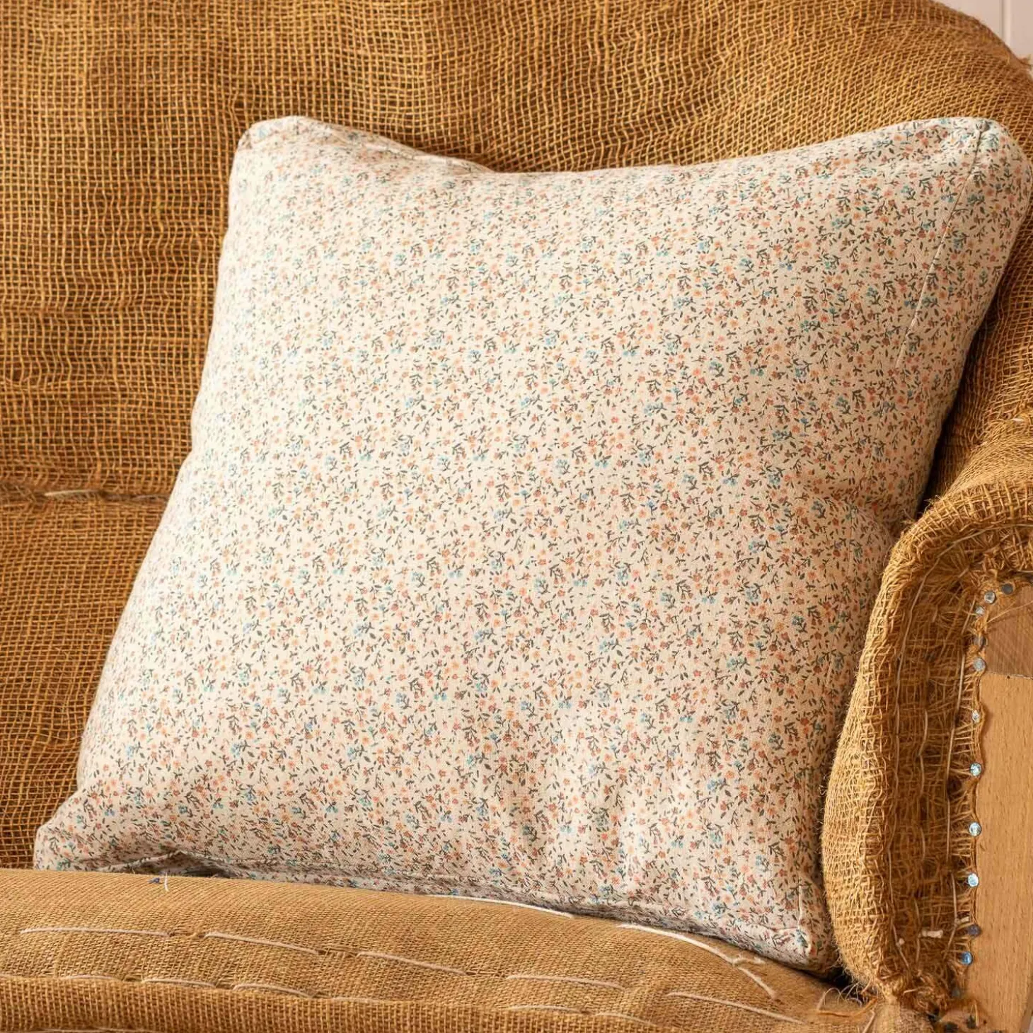 Pink and Blue Floral Square Cushion