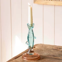 Pink and Blue Glass Fish Candle Holder