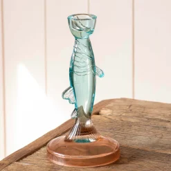 Pink and Blue Glass Fish Candle Holder