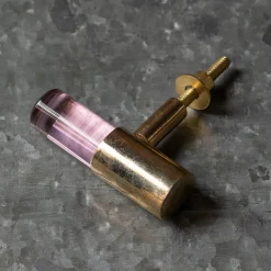 Pink Glass and Brass Knob
