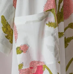 Pink Pavot Flower Block Printed Dressing Gowns