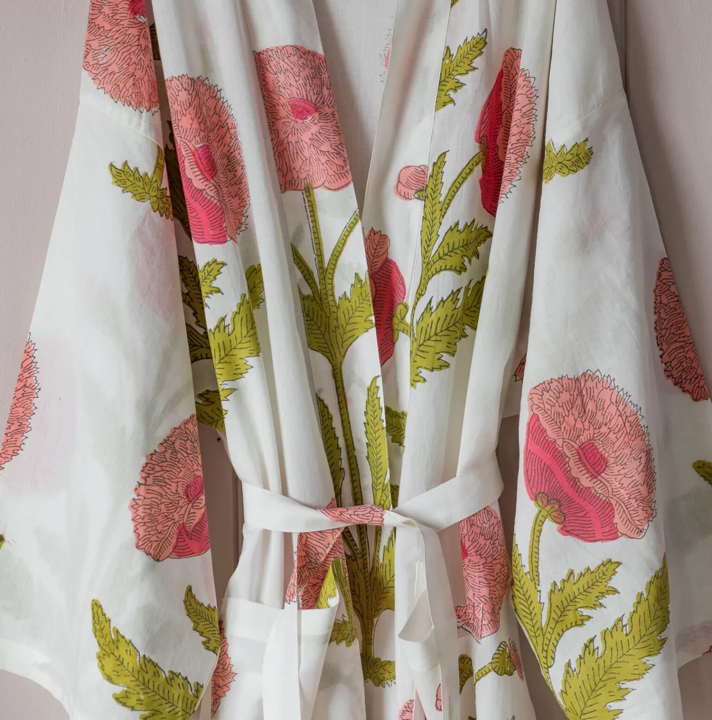 Pink Pavot Flower Block Printed Dressing Gowns