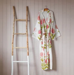 Pink Pavot Flower Block Printed Dressing Gowns
