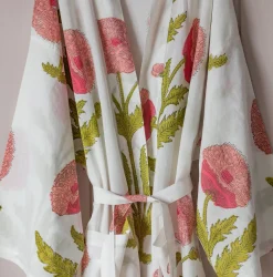 Pink Pavot Flower Block Printed Dressing Gowns