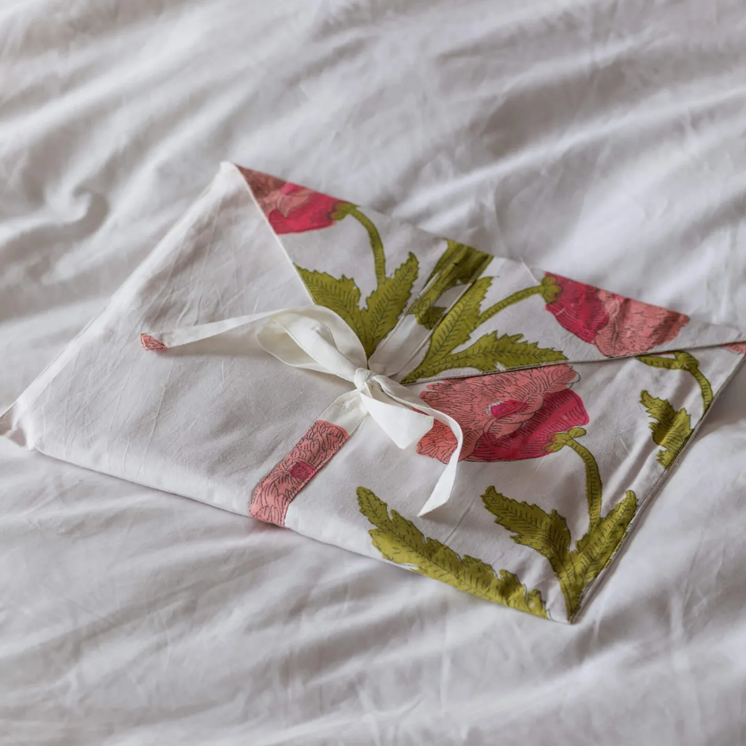 Pink Pavot Flower Block Printed Dressing Gowns