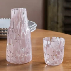Pink Speckle Carafe and Tumbler
