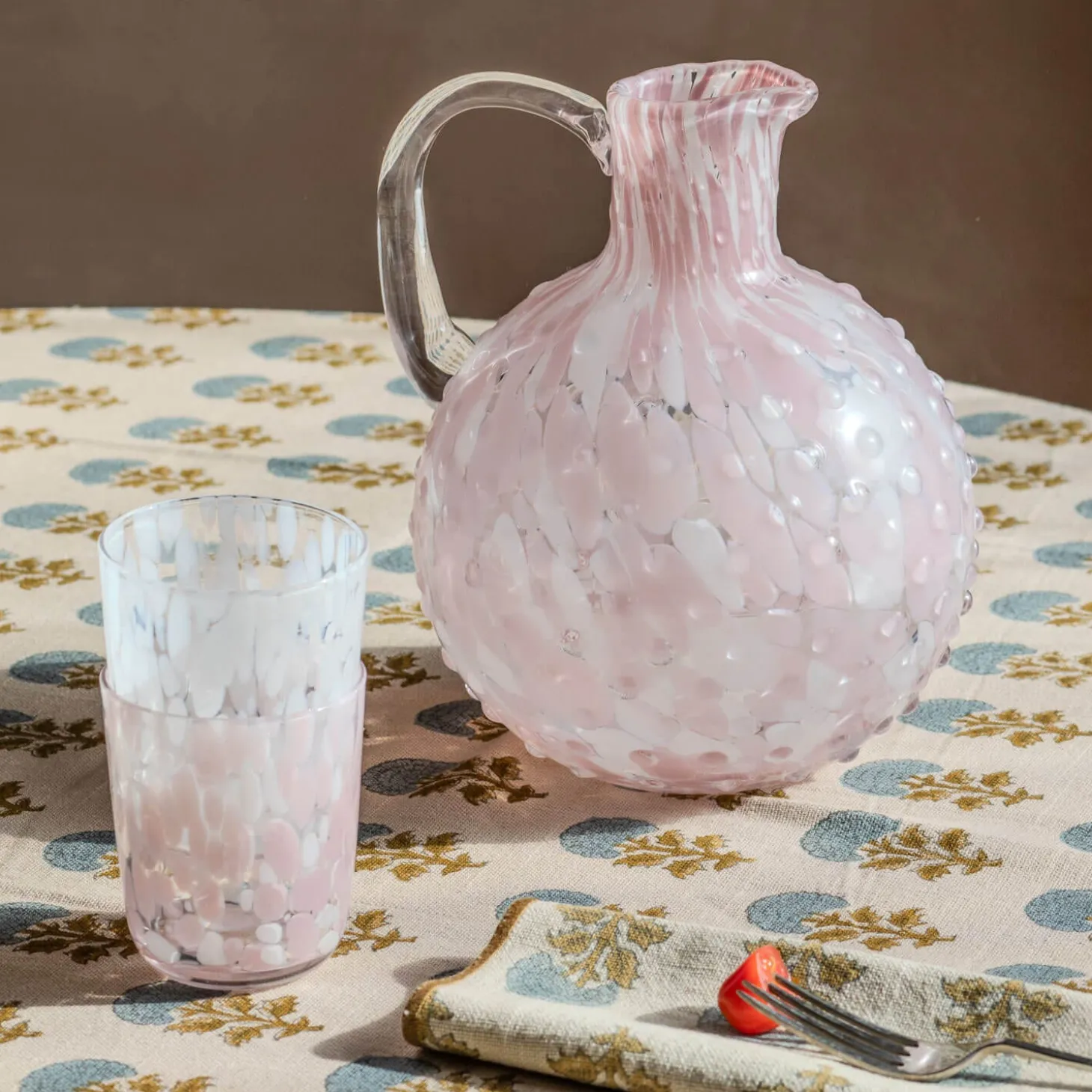 Pink Speckle Glass Pitcher