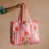 Pink Stripe and Floral Cotton Tote Bag