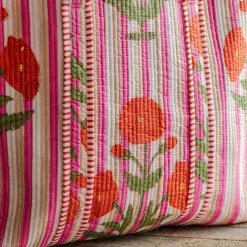 Pink Stripe and Floral Cotton Tote Bag