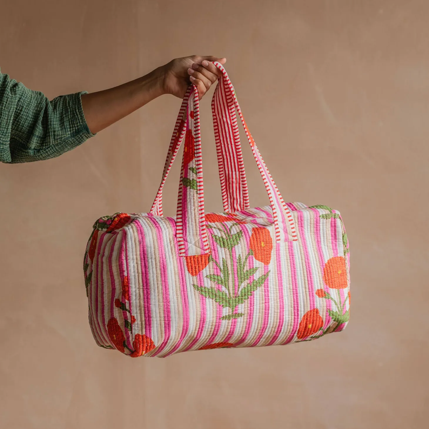 Pink Stripe and Floral Weekend Bag - Small