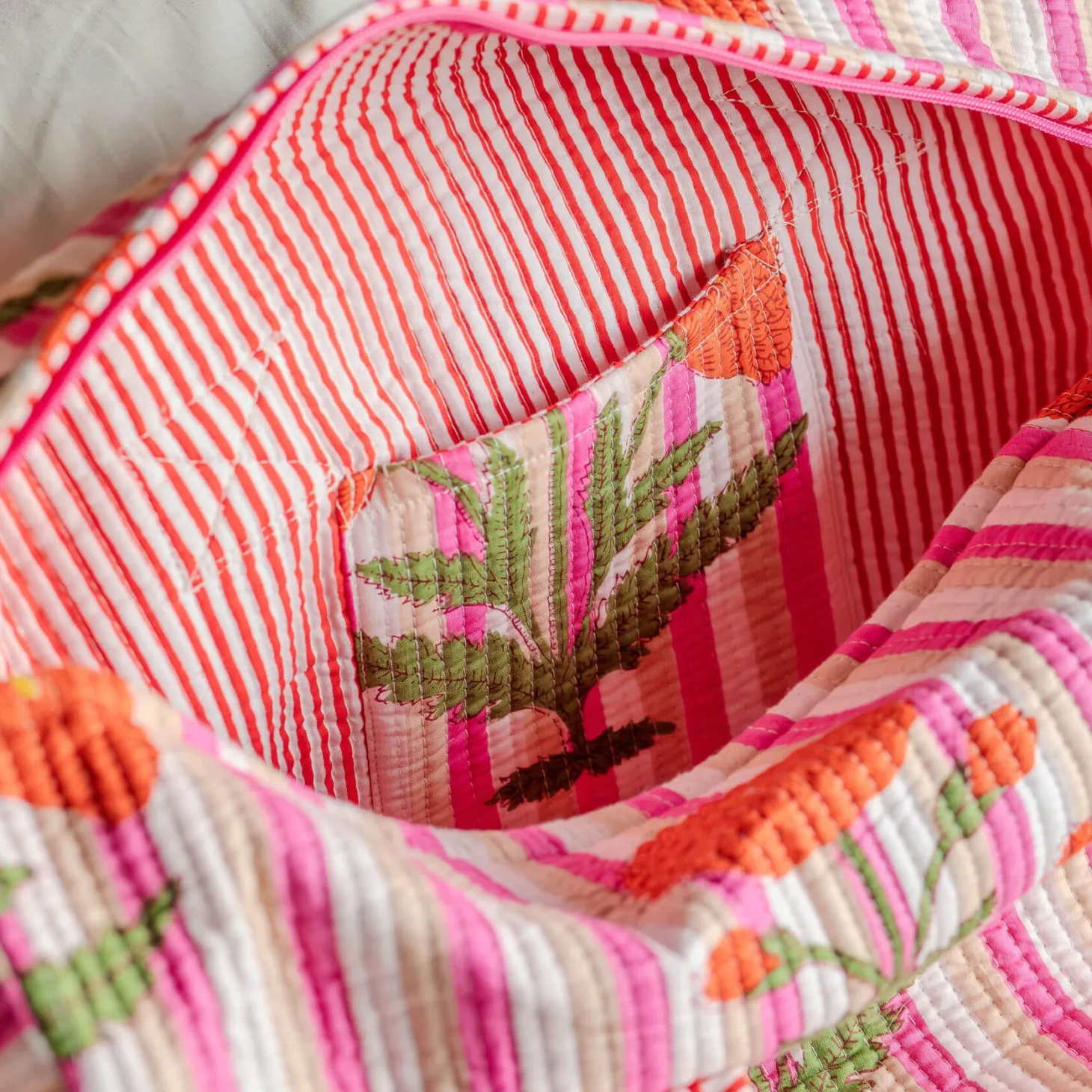 Pink Stripe and Floral Weekend Bag - Small