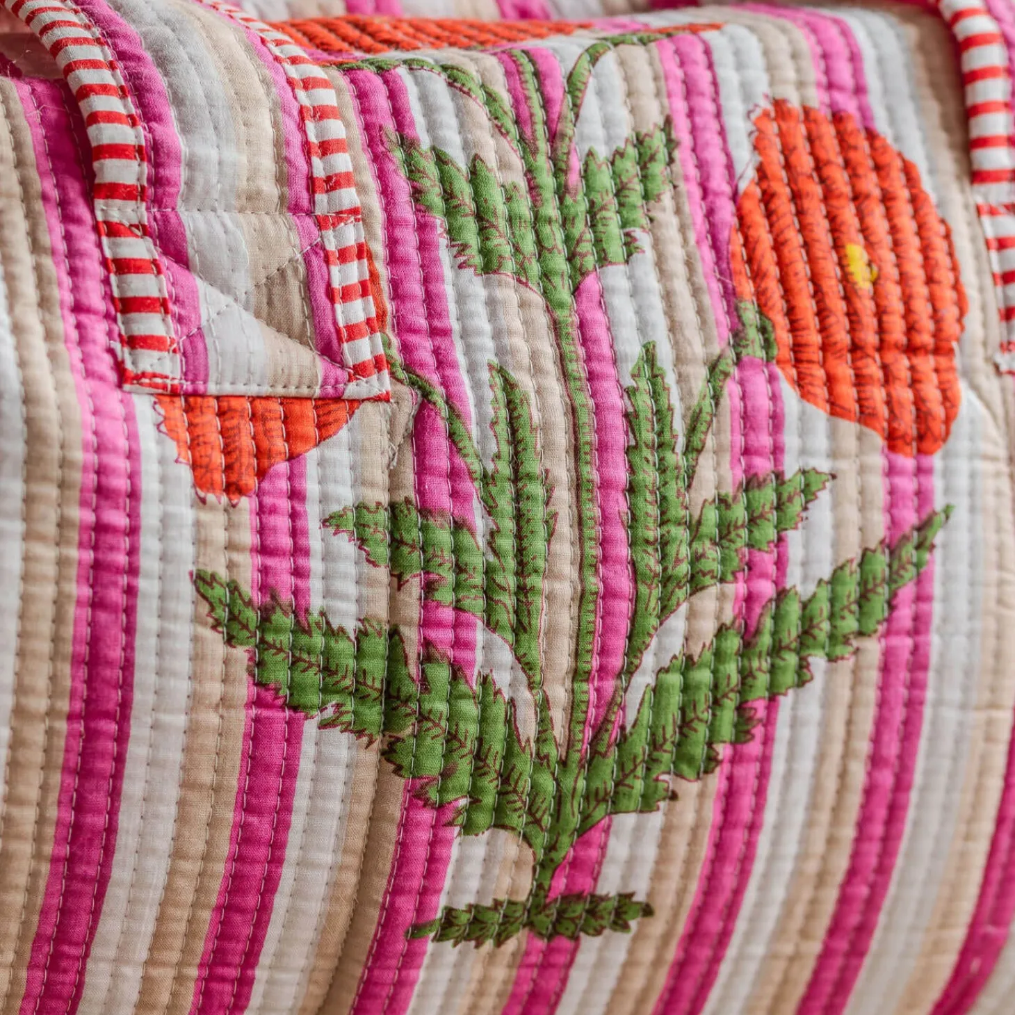 Pink Stripe and Floral Weekend Bag - Small