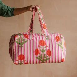 Pink Stripe and Floral Weekend Bag - Large