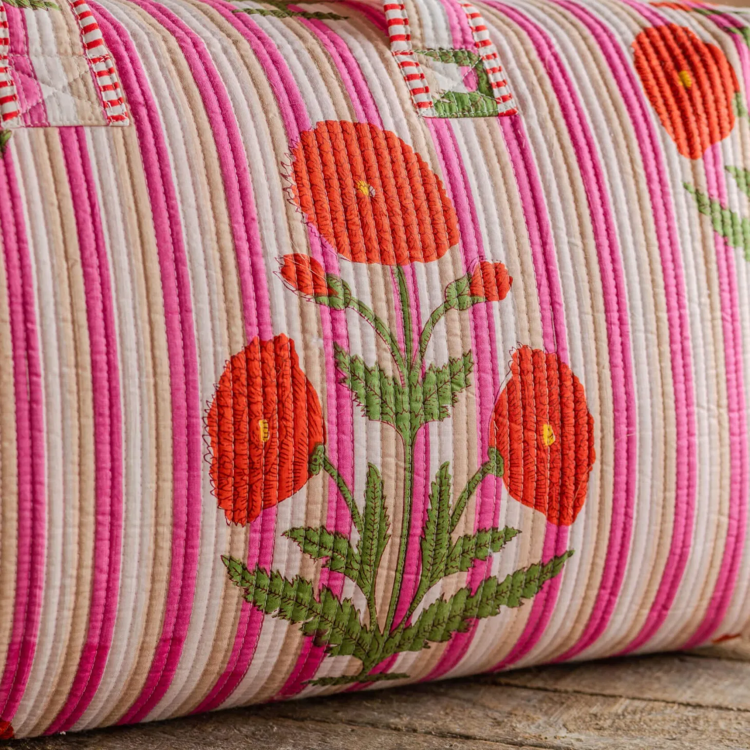 Pink Stripe and Floral Weekend Bag - Large