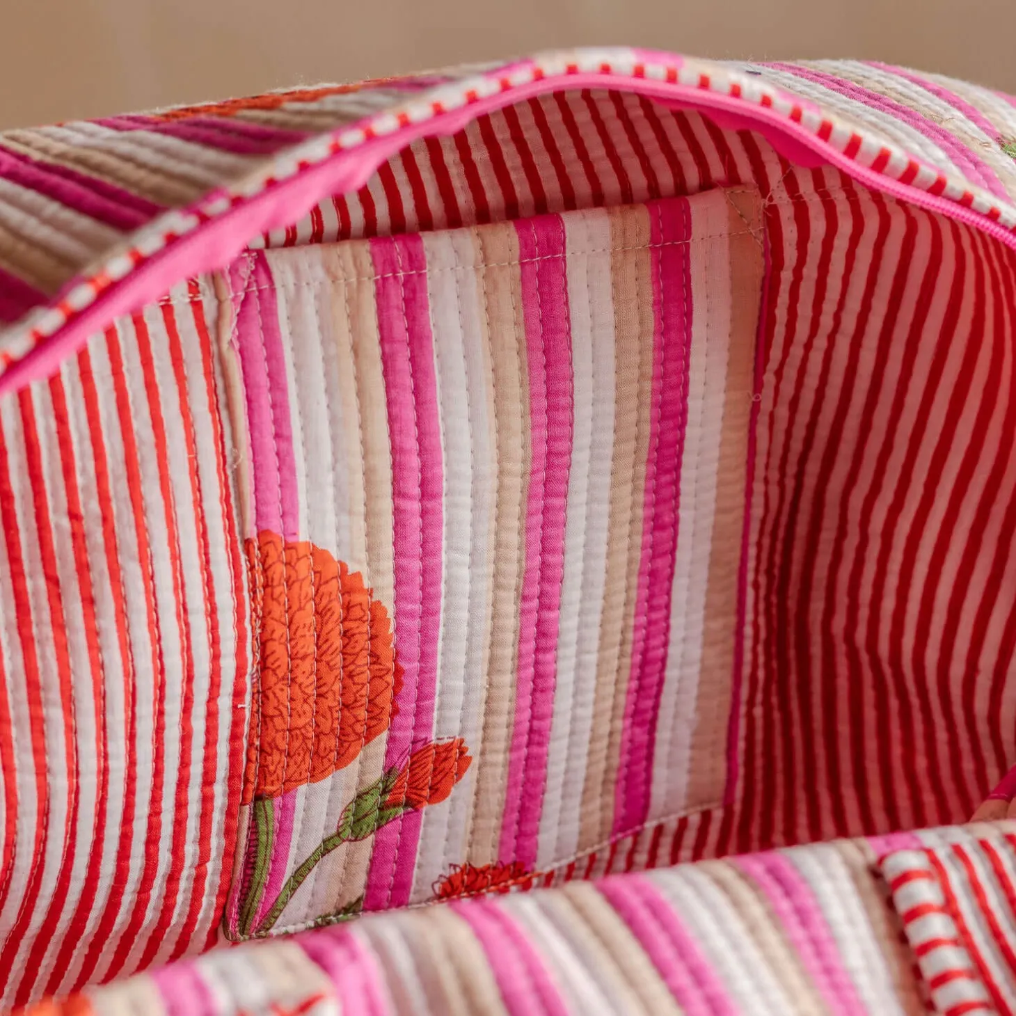 Pink Stripe and Floral Weekend Bag - Large