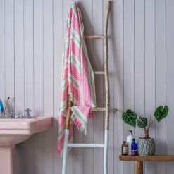 Pink Wide Stripe Turkish Beach Towel Wrap