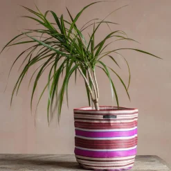Pink Woven Plant Pot Cover Large