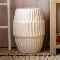 Piped White Ceramic Side Table