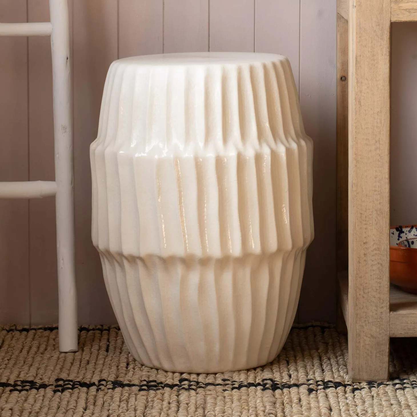 Piped White Ceramic Side Table
