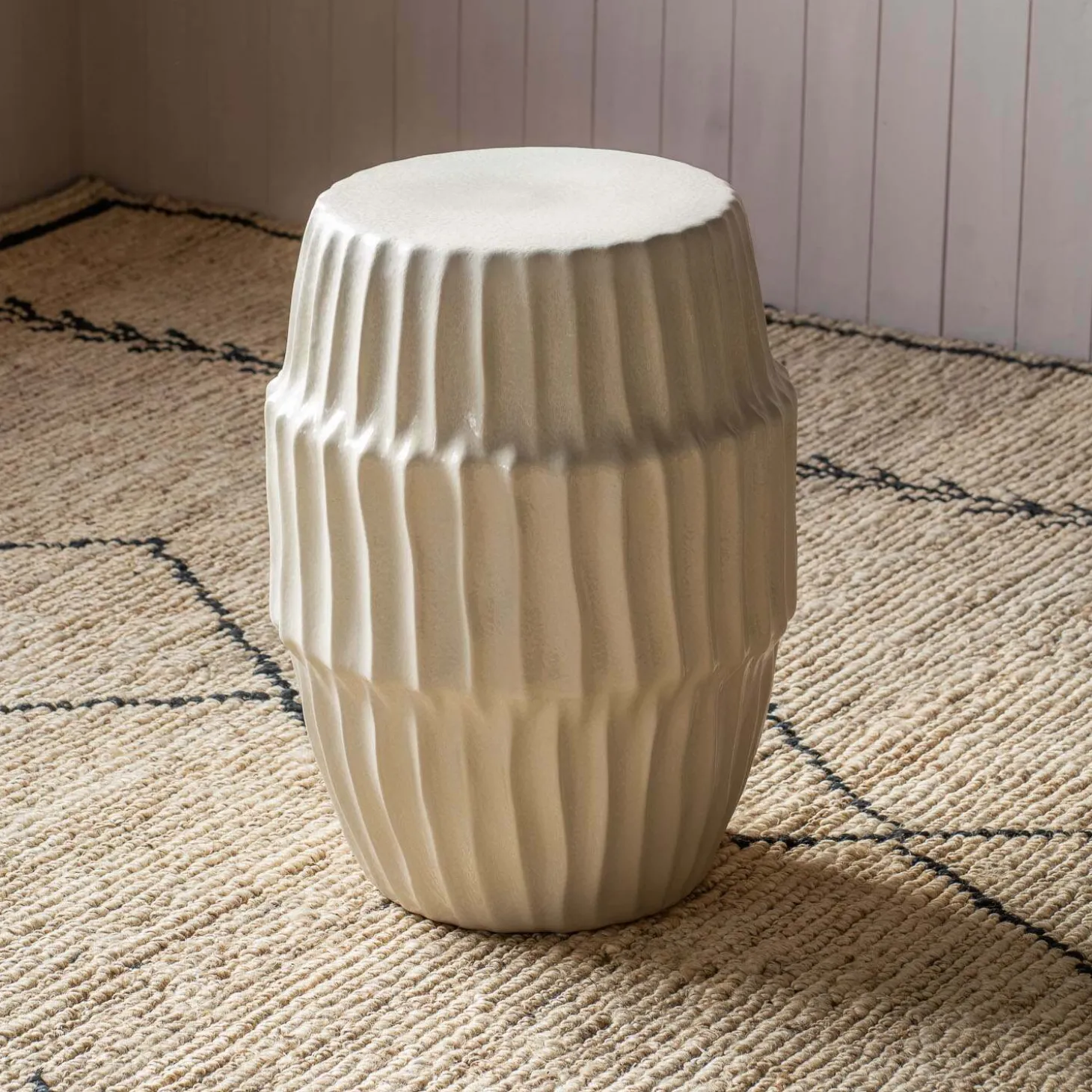Piped White Ceramic Side Table
