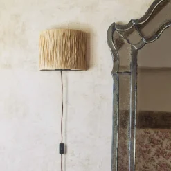 Raffia and Metal Wall Light