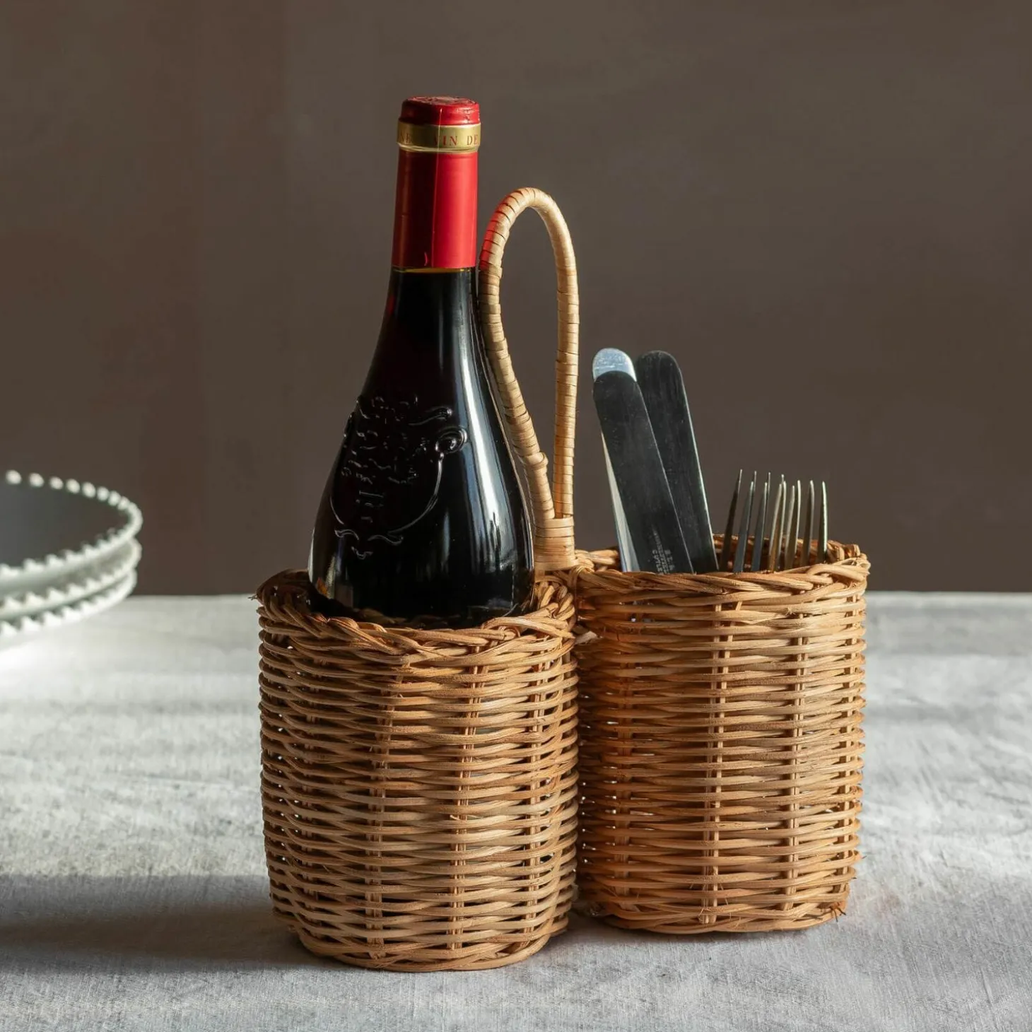 Rattan Double Bottle Holder