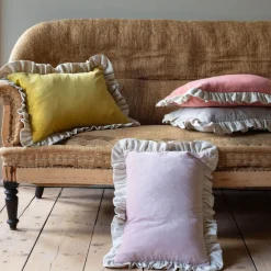 Rectangle Velvet and Linen Frilled Cushions