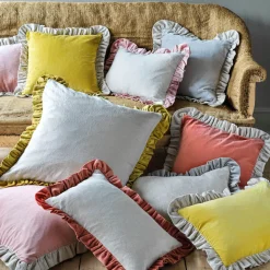 Rectangle Velvet and Linen Frilled Cushions