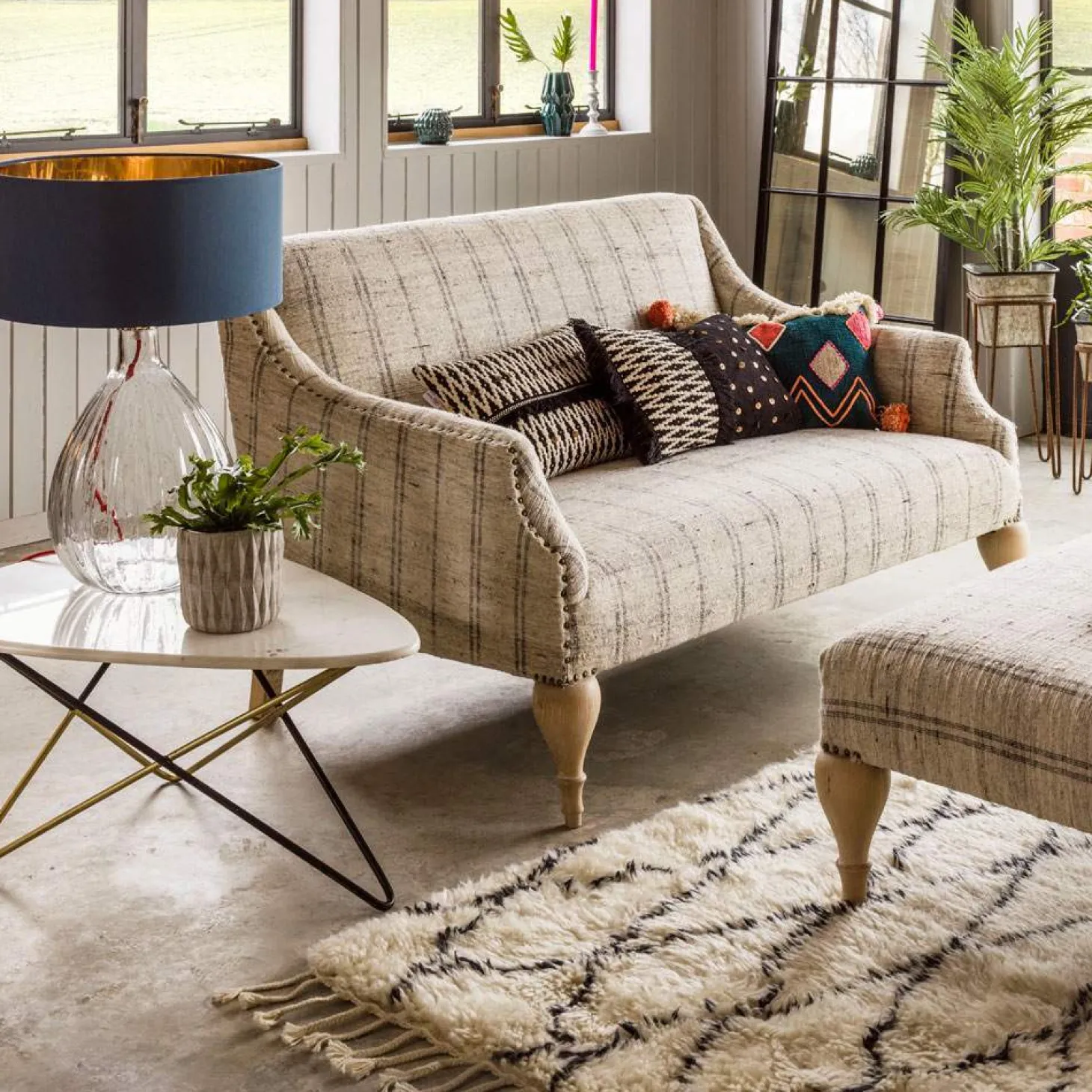 Renée Linen Stripe Two Seater Sofa