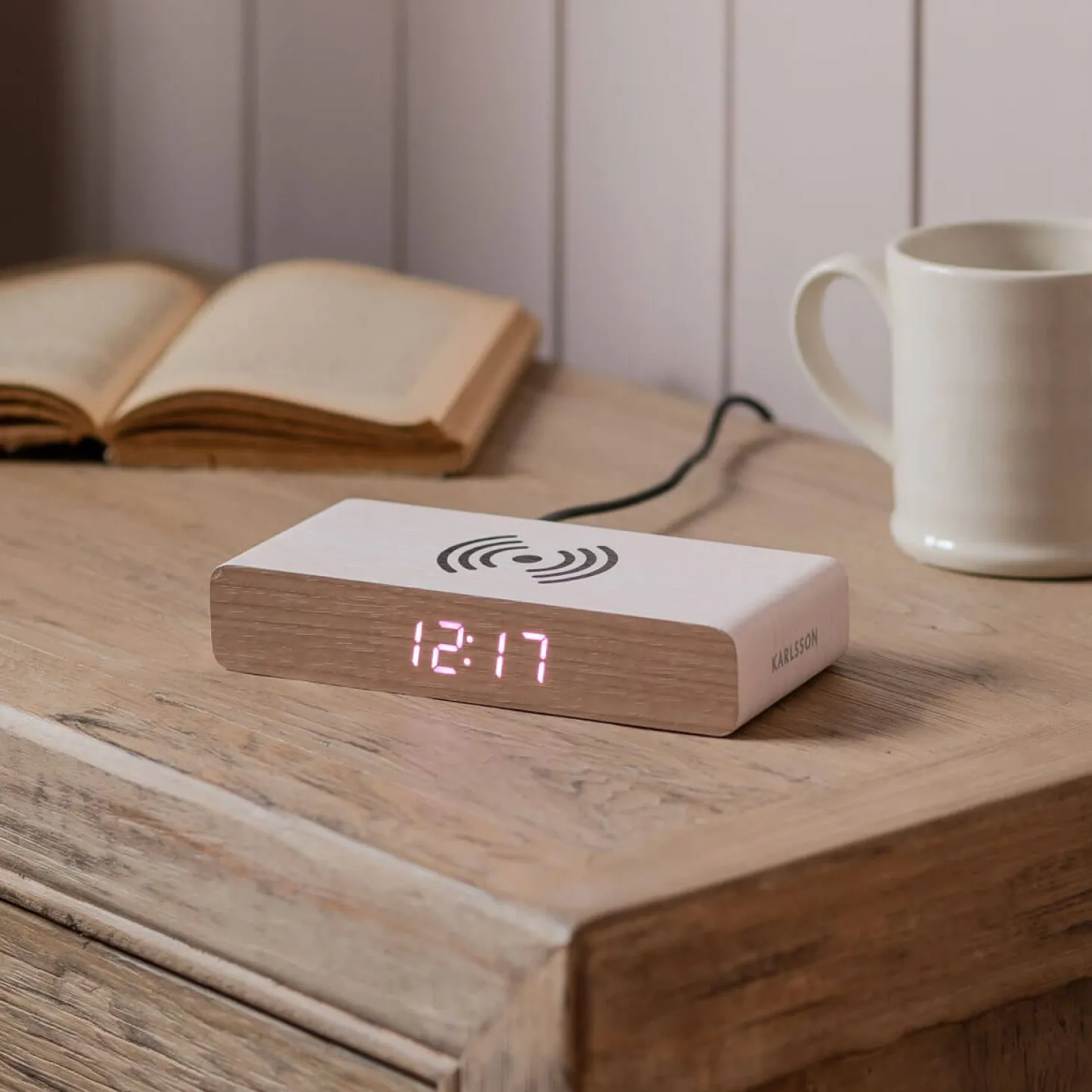 Retro White LED Alarm Clock Phone Charger