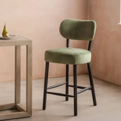 Rigby Moss Green Velvet Kitchen Stool