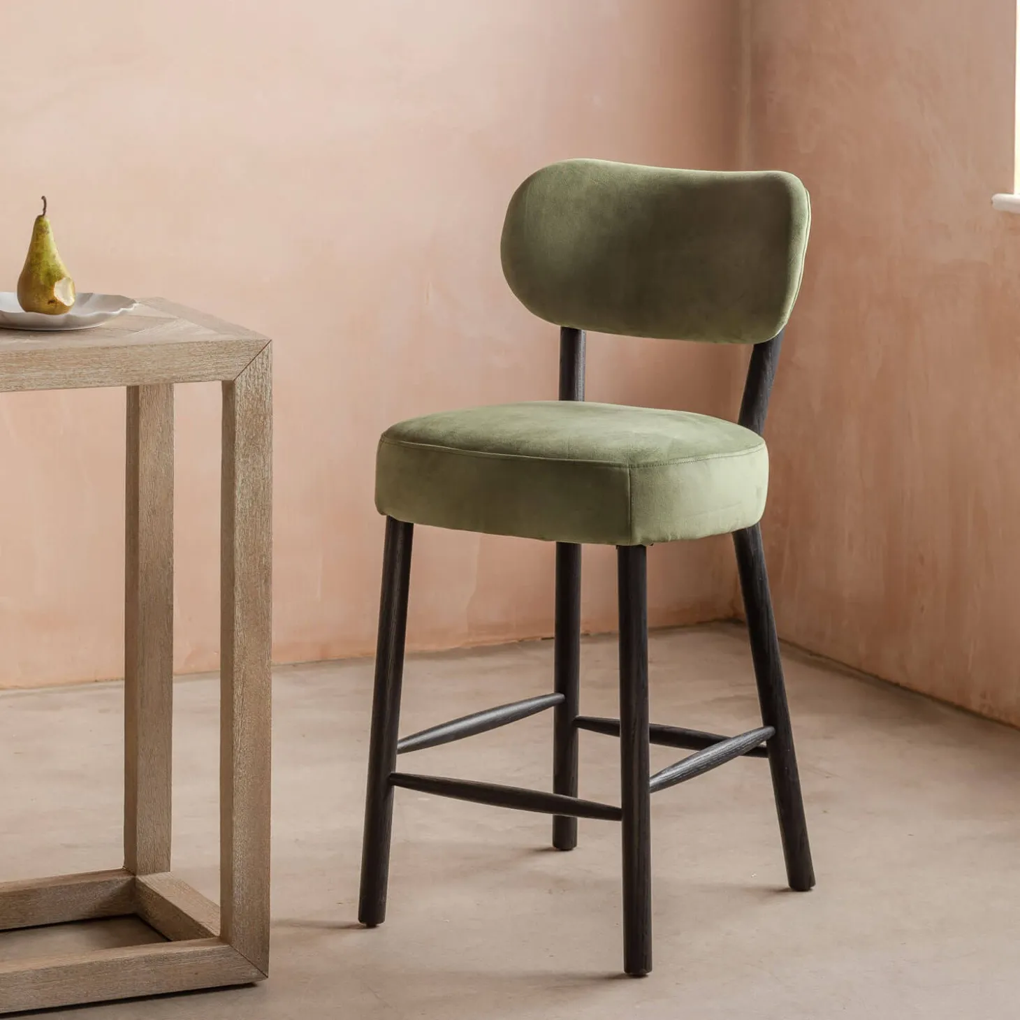Rigby Moss Green Velvet Kitchen Stool