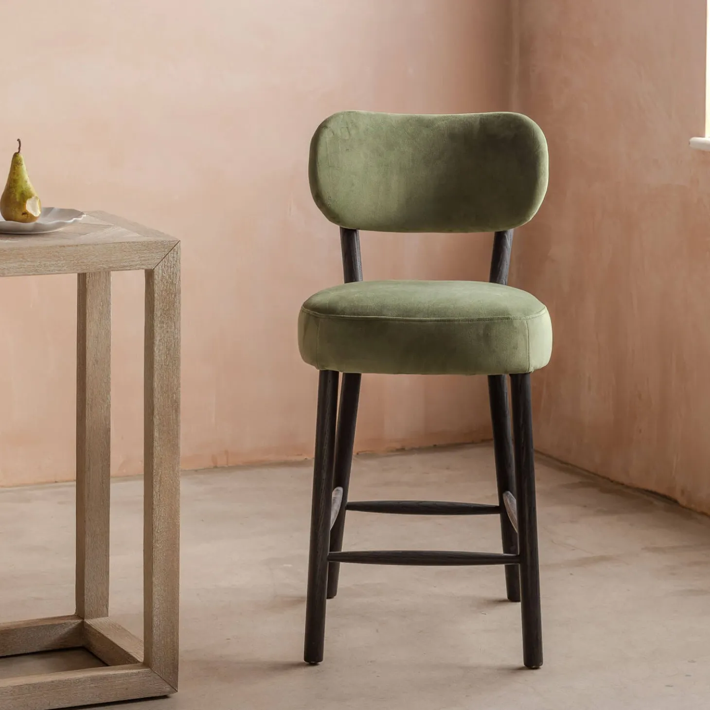 Rigby Moss Green Velvet Kitchen Stool