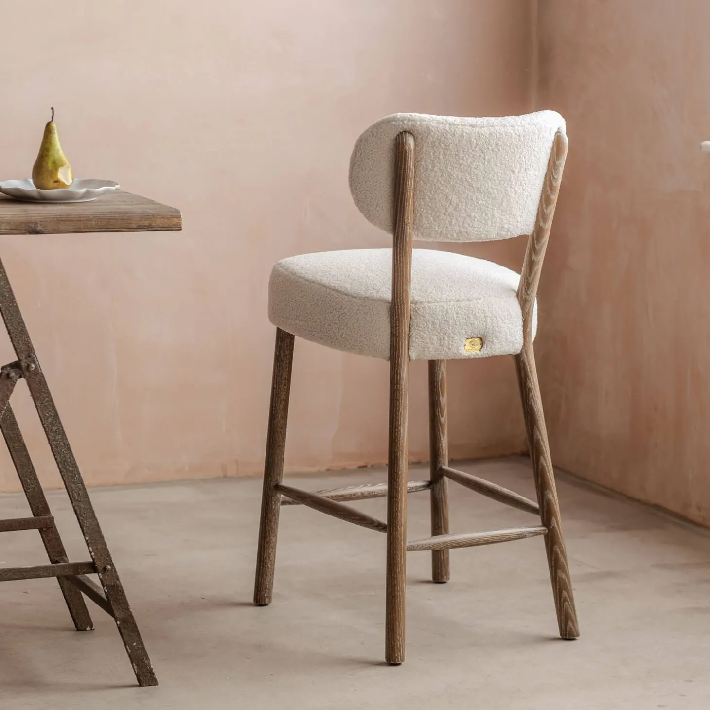 Rigby White Bouclé Kitchen Stool