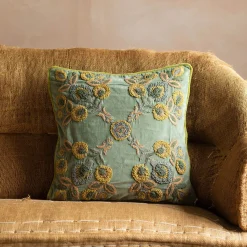 Romy Embroidered Velvet Square Cushion