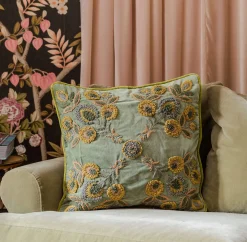 Romy Embroidered Velvet Square Cushion