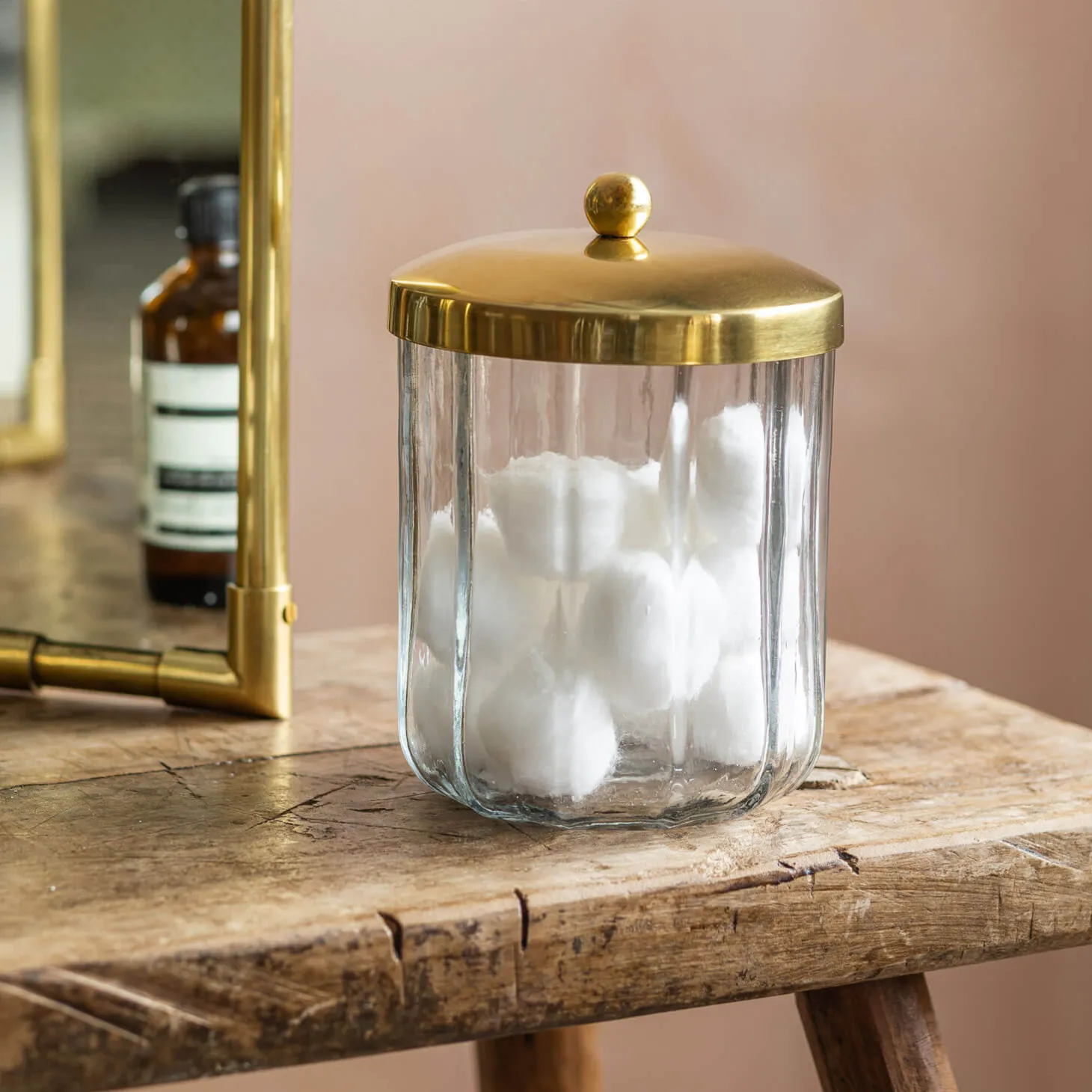 Rosalie Antique Gold Glass Storage Container