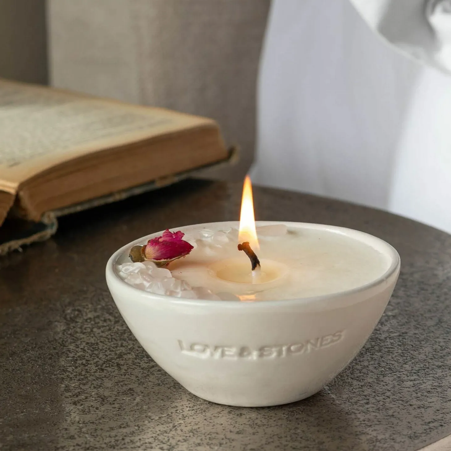 Rose Bud Crystal Natural Wax Candle