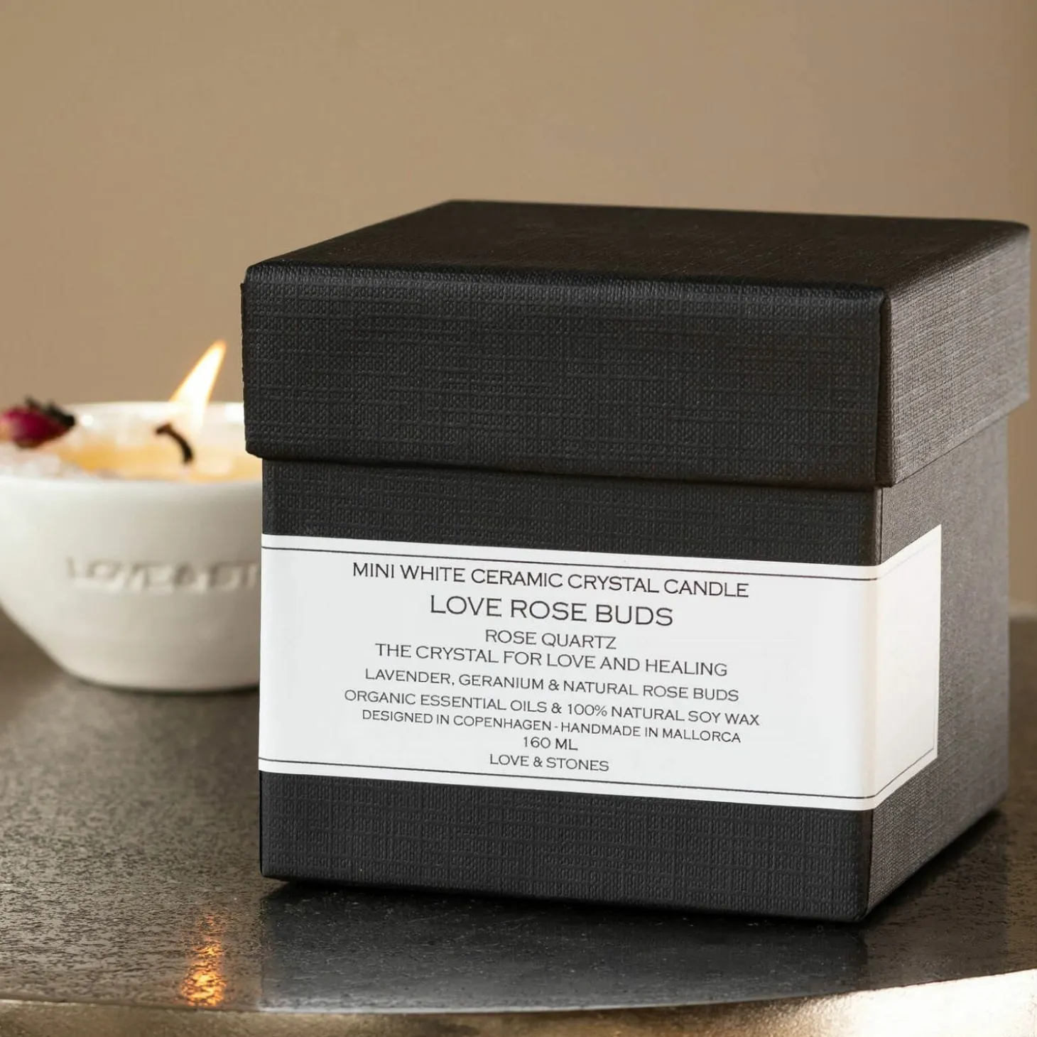 Rose Bud Crystal Natural Wax Candle