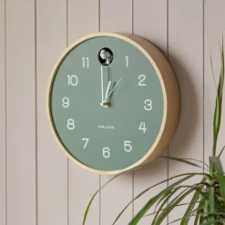 Round Birch and Green Wall Cuckoo Clock