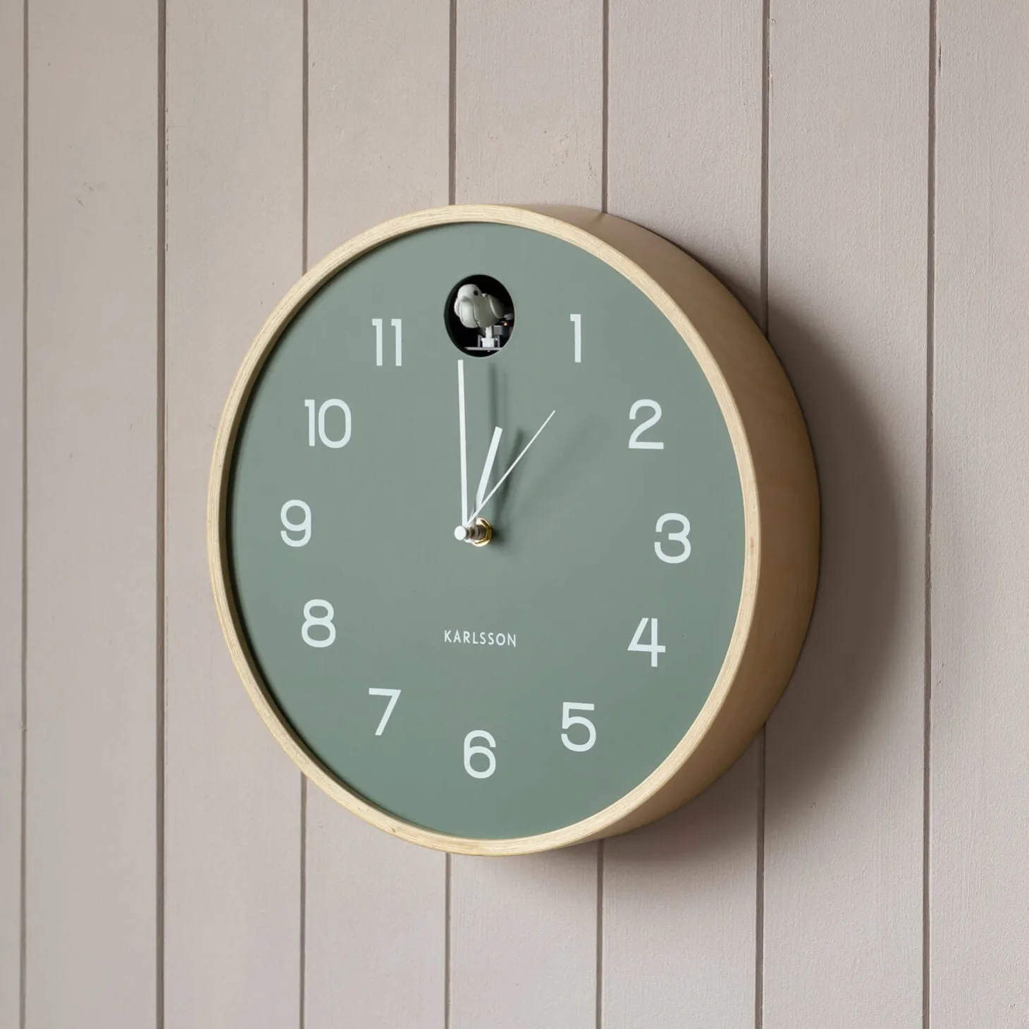 Round Birch and Green Wall Cuckoo Clock